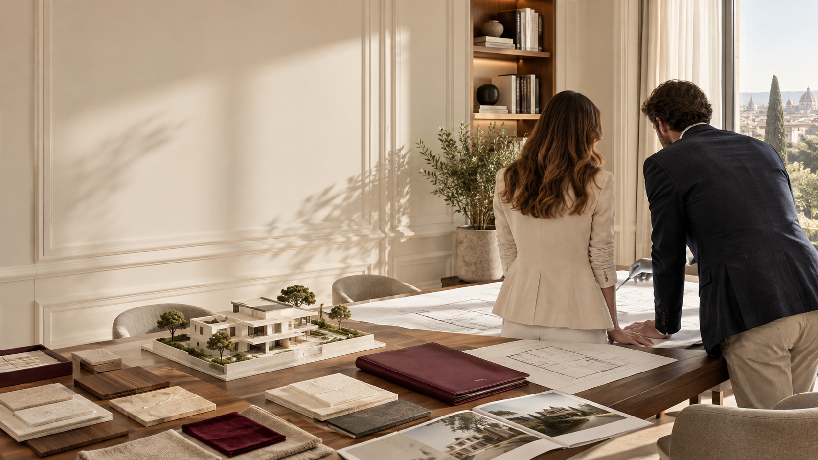 Consulenza immobiliare e progettazione in uno studio professionale, scena illustrativa